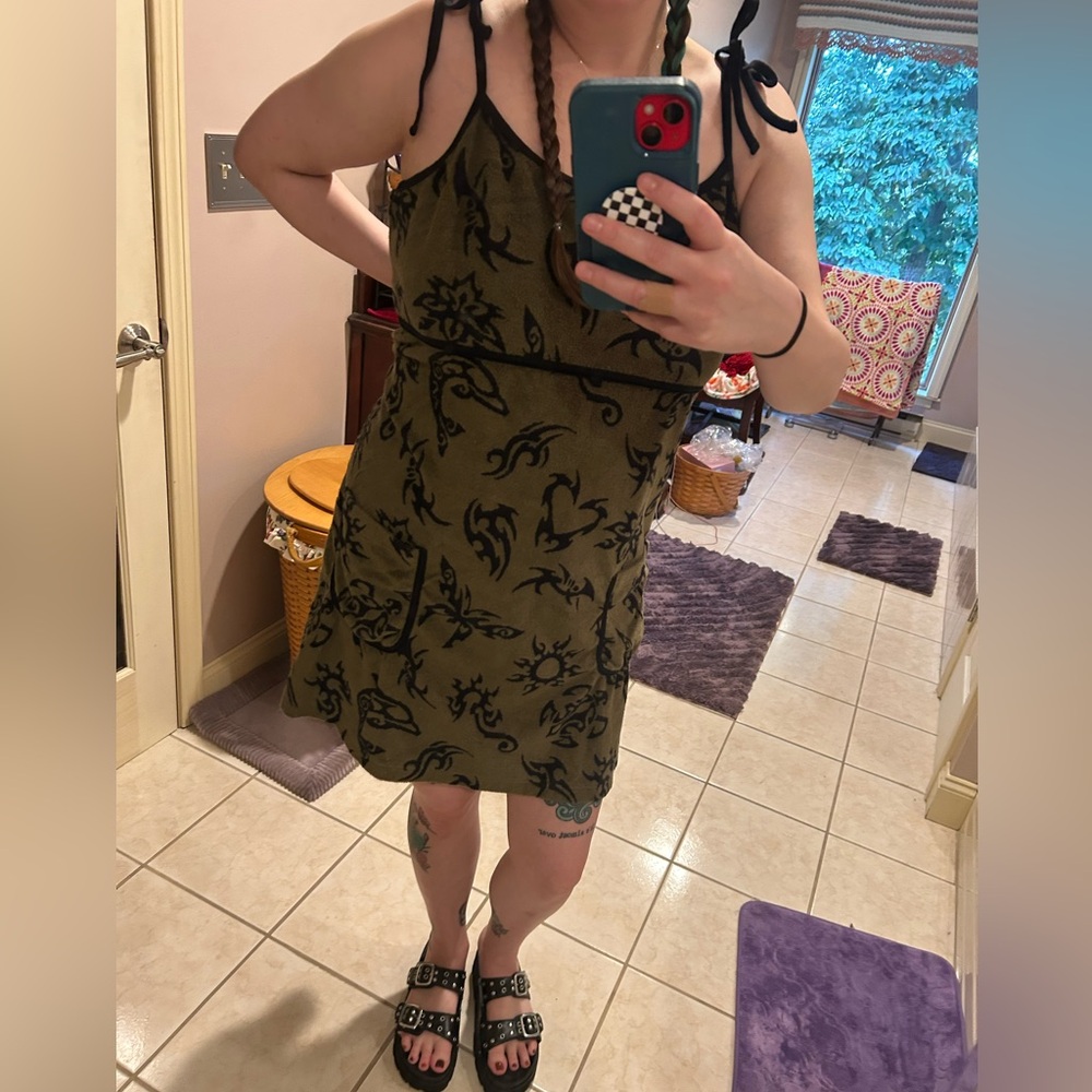 Teddy Fresh Olive and Black Terrycloth Mini Dress